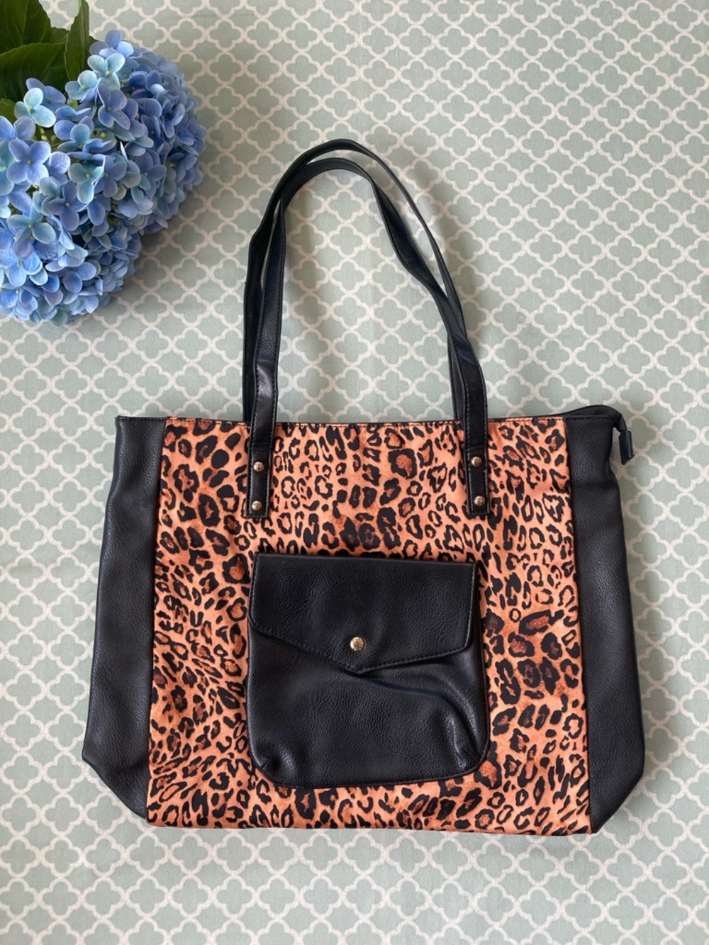 ShoeDazzle Satin Leopard Tote Bag